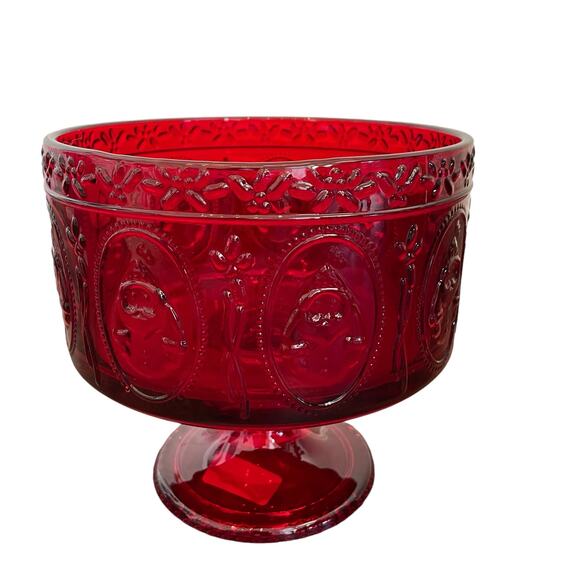 JINGLES & JOY Snowman Trifle Bowl Footed Serving Dish Embossed Holiday Red NEW - Picture 2 of 12